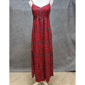 Beautiful Nomad Maxi Dress Red Floral Print Spaghetti Strap Side Slit Size‎ S